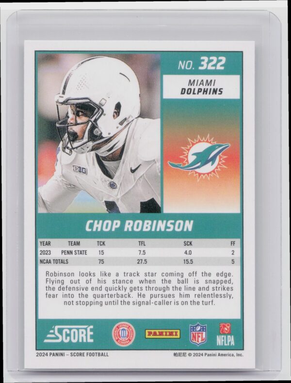 2024 Score Chop Robinson RC #322 Dolphins - Image 3