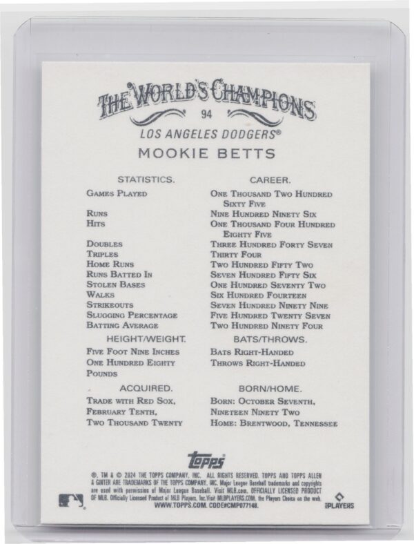2024 Topps Allen & Ginter Mookie Betts #94 Dodgers - Image 3