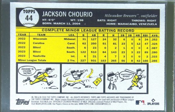 2024 Topps Archives Jackson Chourio RC #44 Brewers - Image 3