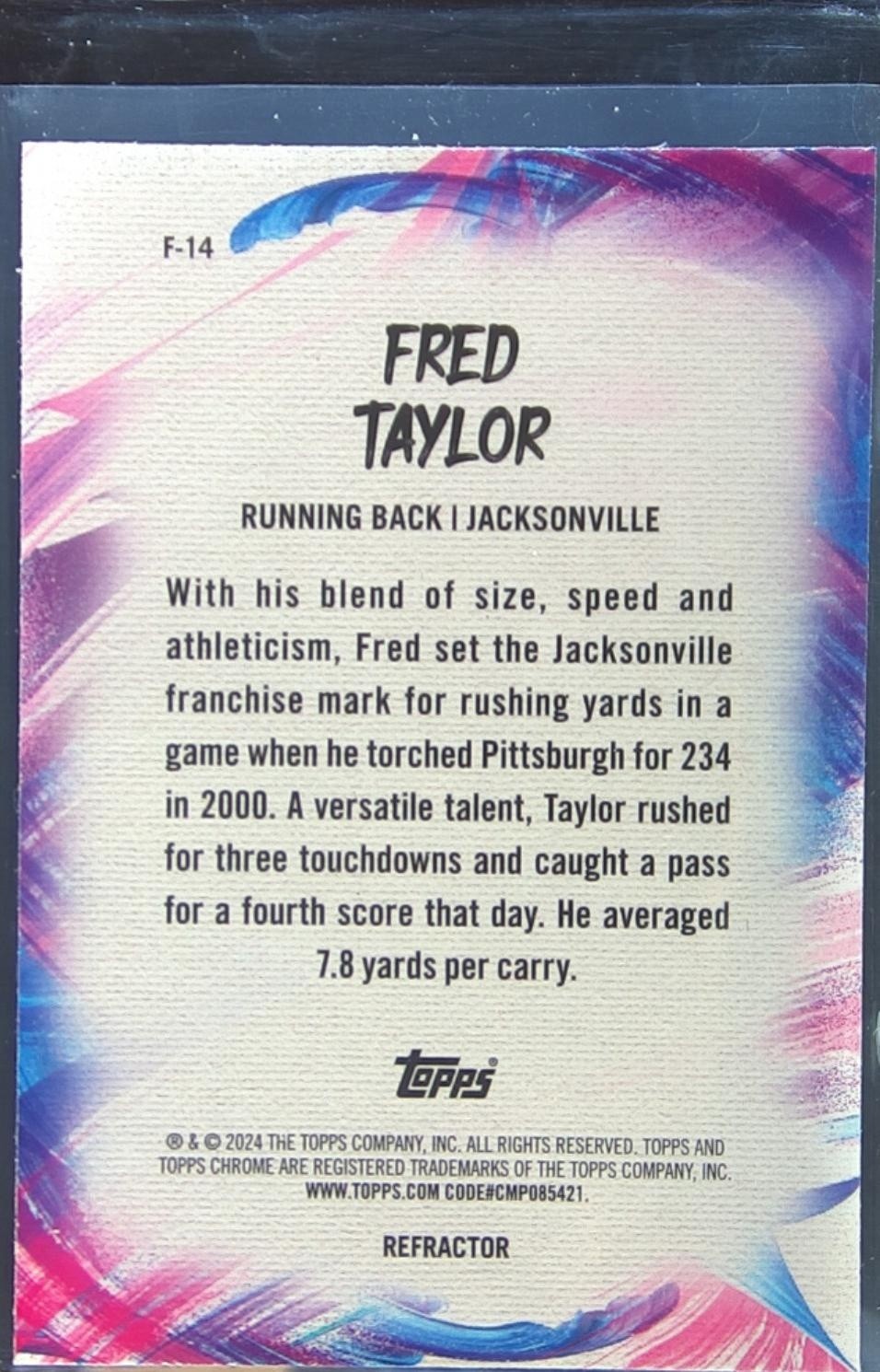 2024 Topps Chrome Fred Taylor #F-14 Jaguars Finesse Refractor - Image 3