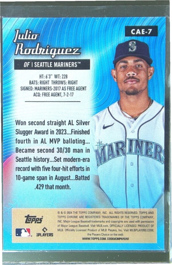 2024 Topps Chrome Julio Rodriguez #CAE-7 Mariners Chrome All Etch - Image 3