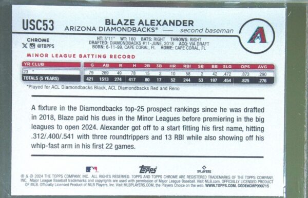 2024 Topps Chrome Update Blaze Alexander RayWave Refractors RC #USC53 - Image 3