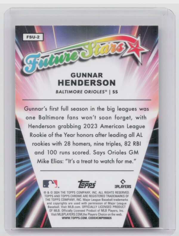 2024 Topps Chrome Update Gunnar Henderson #FSU-2 Orioles Future Stars - Image 3