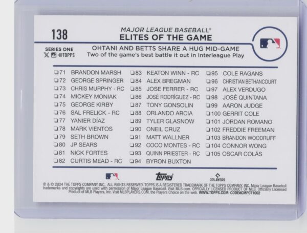 2024 Topps Elites of the Game: Ohtani and Betts Share a Hug Mid-Game - Image 3