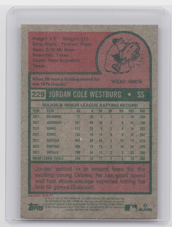 2024 Topps Heritage Mini Jordan Westburg RC #229 Orioles - Image 3