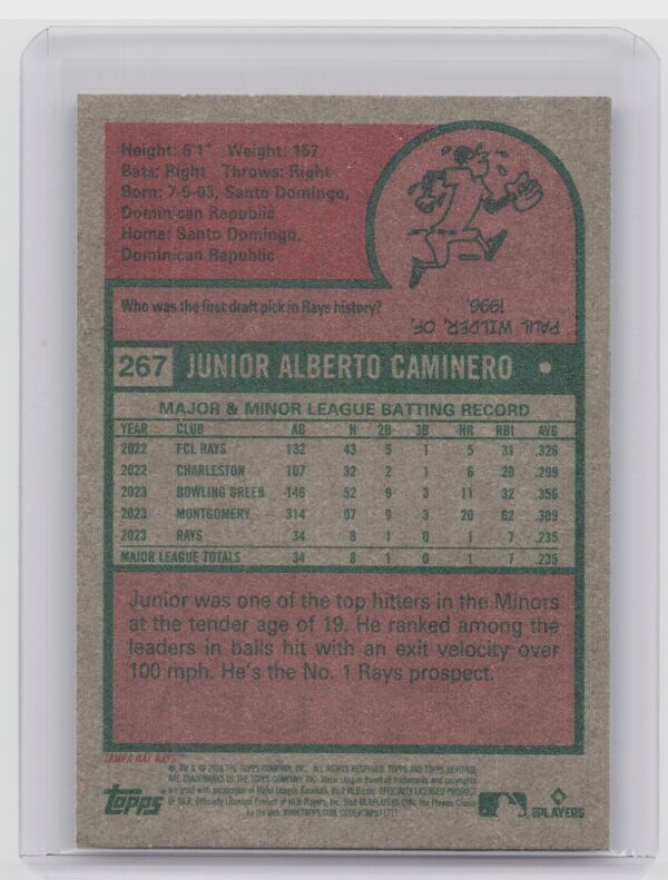 2024 Topps Heritage Mini Junior Caminero RC #267 Rays - Image 3