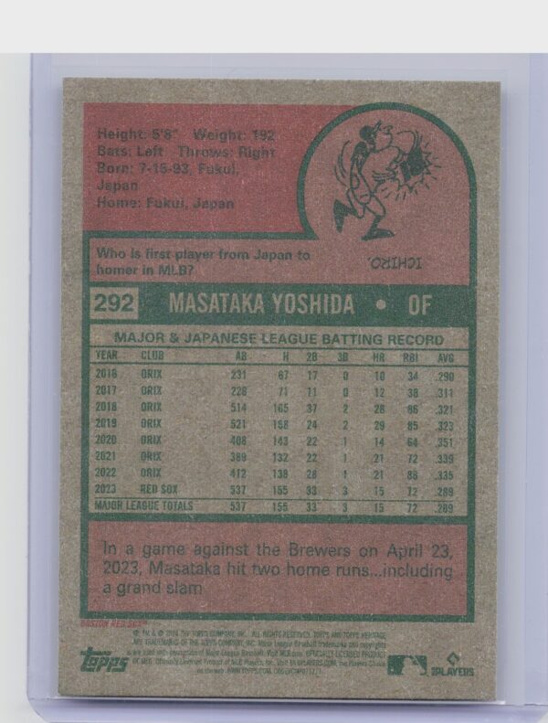2024 Topps Heritage Mini Masataka Yoshida #292 Sox - Image 3