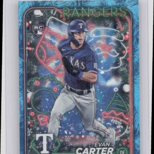 2024 Topps Holiday Evan Carter Holiday Tree Blue Metallic #H141 Rangers