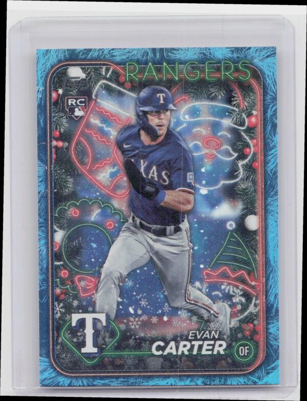 2024 Topps Holiday Evan Carter Holiday Tree Blue Metallic #H141 Rangers