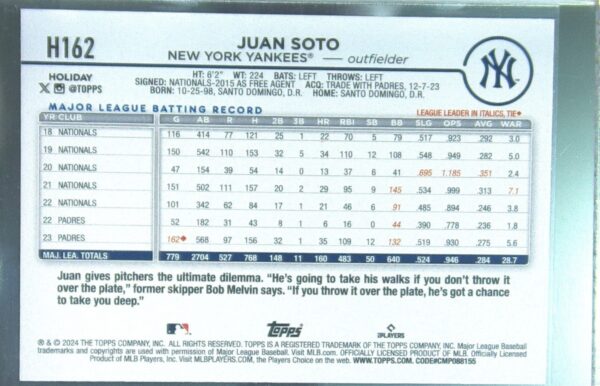 2024 Topps Holiday Juan Soto SP VAR Top Hat #H162 Yankees - Image 3