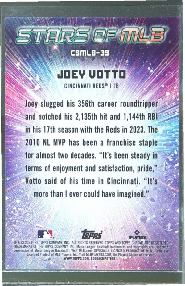 2024 Topps Joey Votto /75 #CSMLB-39 Reds Stars of MLB Chrome Red Refractors - Image 3