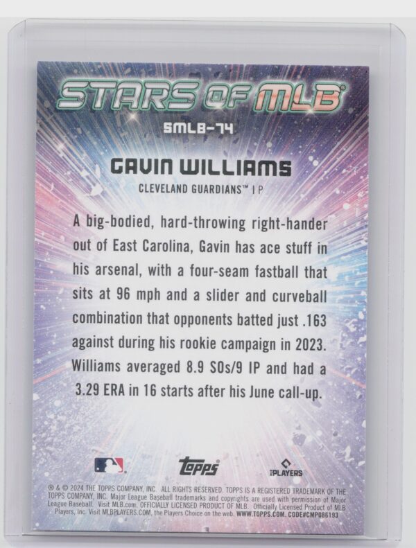 2024 Topps Update Gavin Williams RC #SMLB-74 Guardians Stars of MLB - Image 3