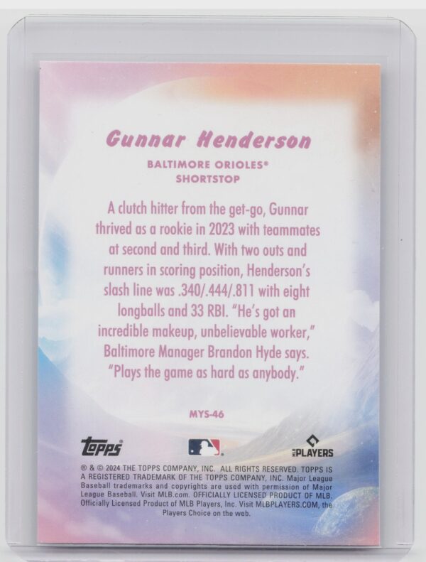 2024 Topps Update Gunnar Henderson #MYS-46 Orioles Mystical - Image 3