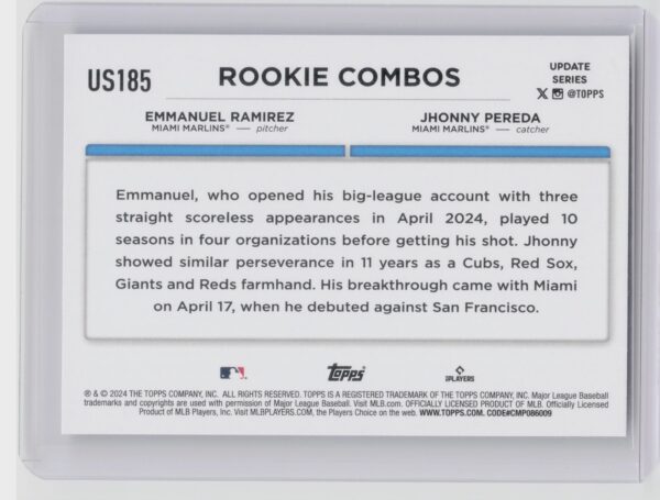 2024 Topps Update Jhonny Pereda  / Emmanuel Ramirez RC #US185 Marlins - Image 3