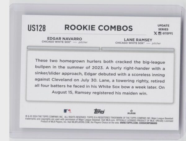 2024 Topps Update Lane Ramsey  / Edgar Navarro RC #US128 Sox - Image 3