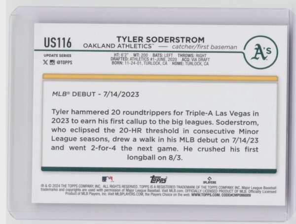 2024 Topps Update Tyler Soderstrom #US116 Athletics - Image 3