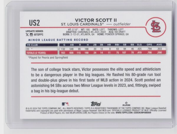 2024 Topps Update Victor Scott II RC #US2 Cardinals - Image 3