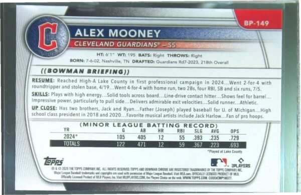 2025 Bowman Alex Mooney #BP-149 Guardians Prospects - Image 3