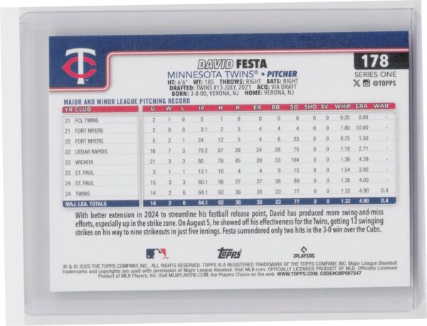2025 Gypsy Queen David Festa RC #178 Twins - Image 3
