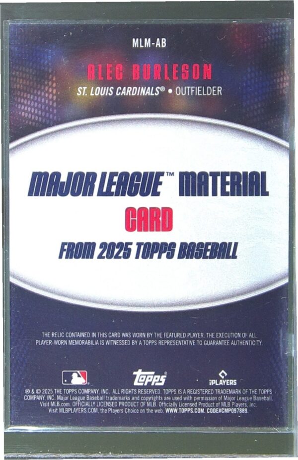 2025 Topps Alec Burleson JSY #MLM-AB Cardinals Major League Material Relics - Image 3