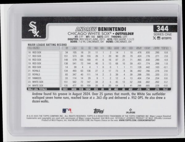 2025 Topps Andrew Benintendi Diamante Foil #344 Sox - Image 3
