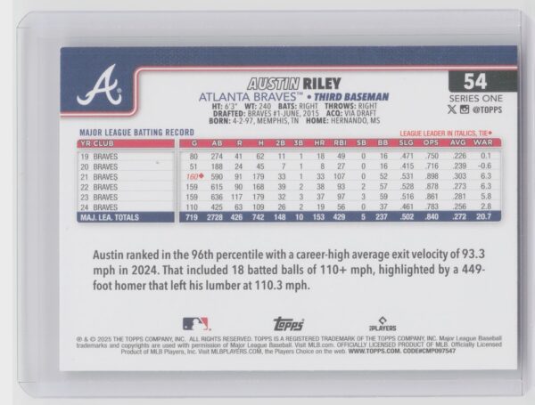 2025 Topps Austin Riley Diamante Foil #54 Braves - Image 3