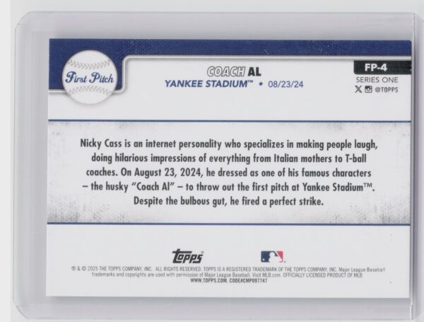 2025 Topps Coach Al #FP-4 Yankees First Pitch - Image 3