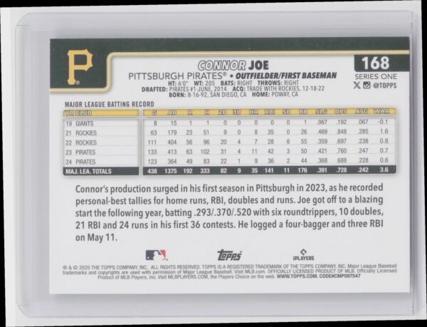 2025 Topps Connor Joe Diamante Foil #168 Pirates - Image 3
