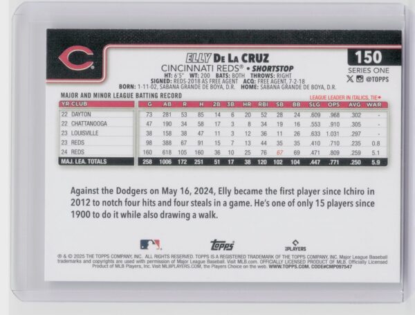 2025 Topps Elly de la Cruz #150 Reds - Image 3