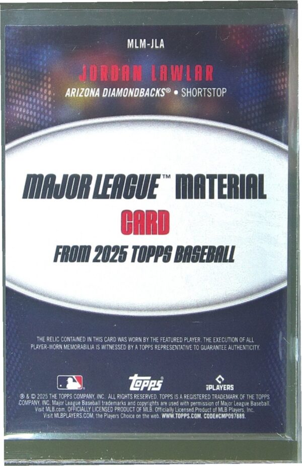 2025 Topps Jordan Lawlar JSY #MLM-JLA Diamondbacks Major League Material Relics - Image 3
