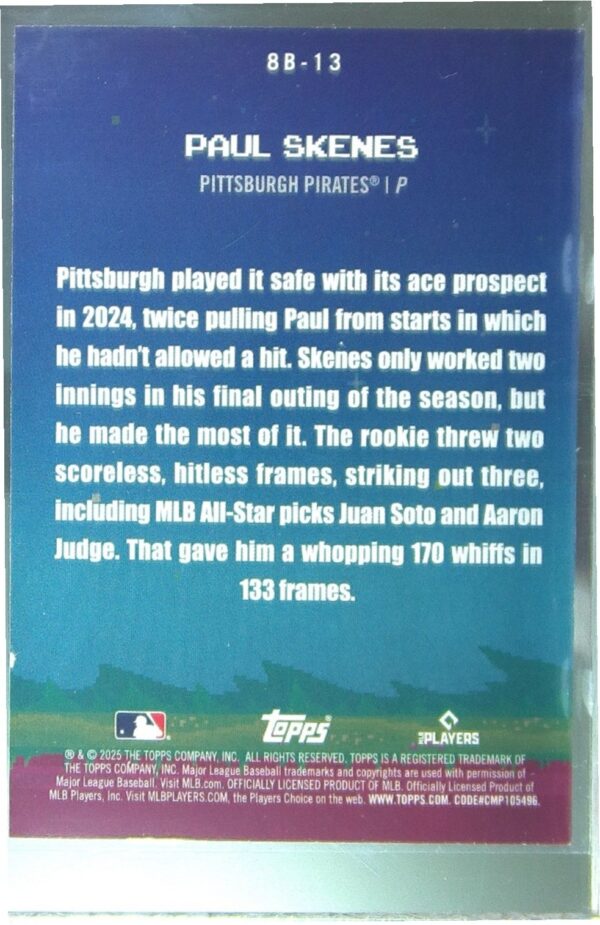 2025 Topps Paul Skenes #8B-13 Pirates 8 Bit Ballers - Image 3