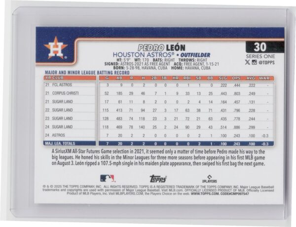 2025 Topps Pedro Leon #30 Astros - Image 3